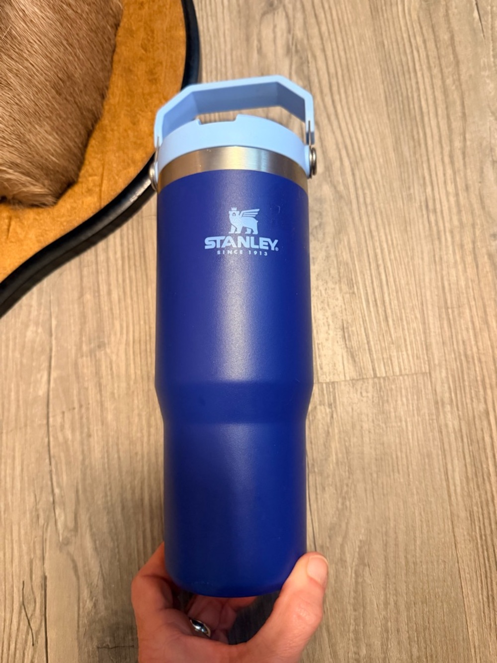 Stanley Navy Tumbler with Light Blue Carry Handle